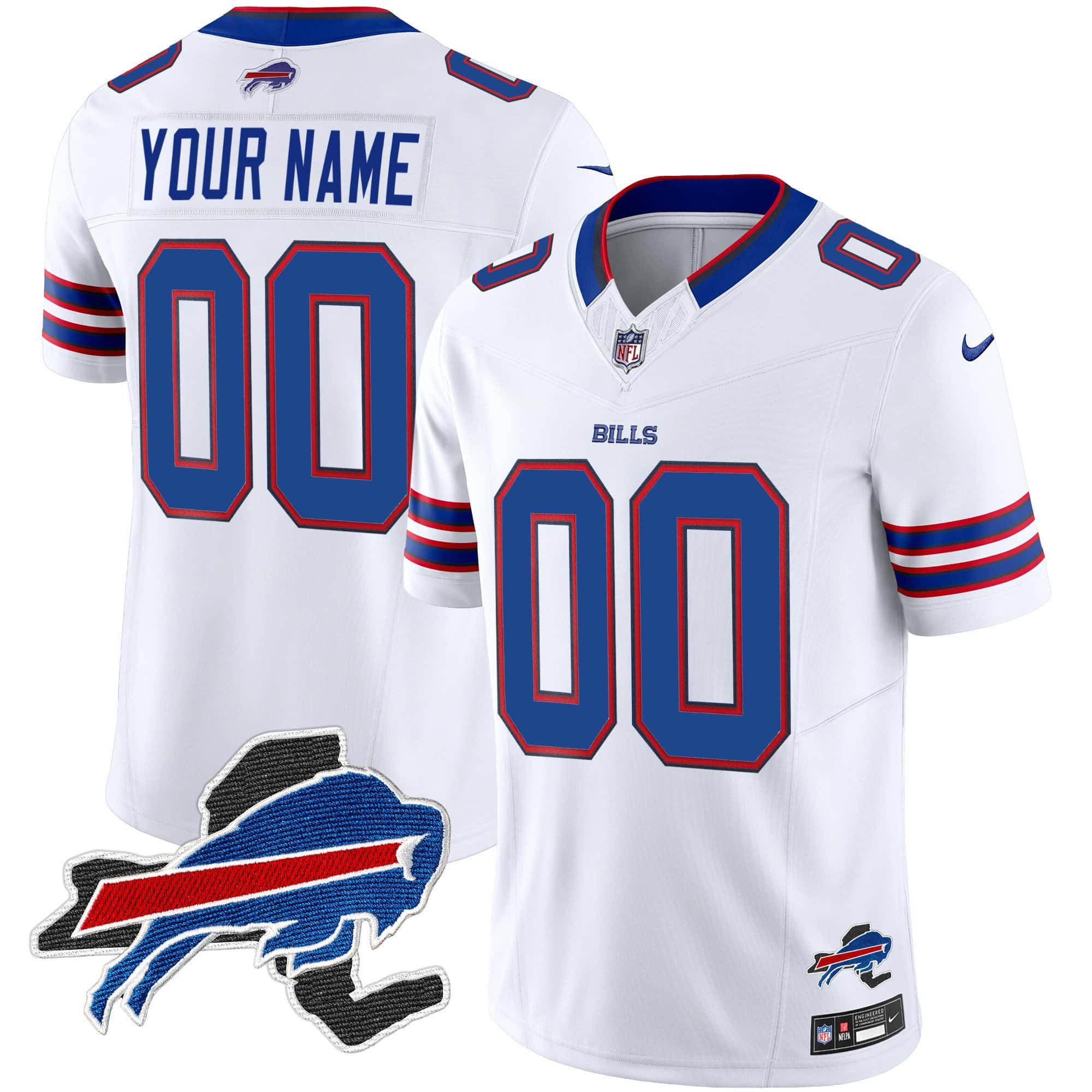 Men Buffalo Bills White 2024 Nike Patch Vapor Limited Custom NFL Jersey